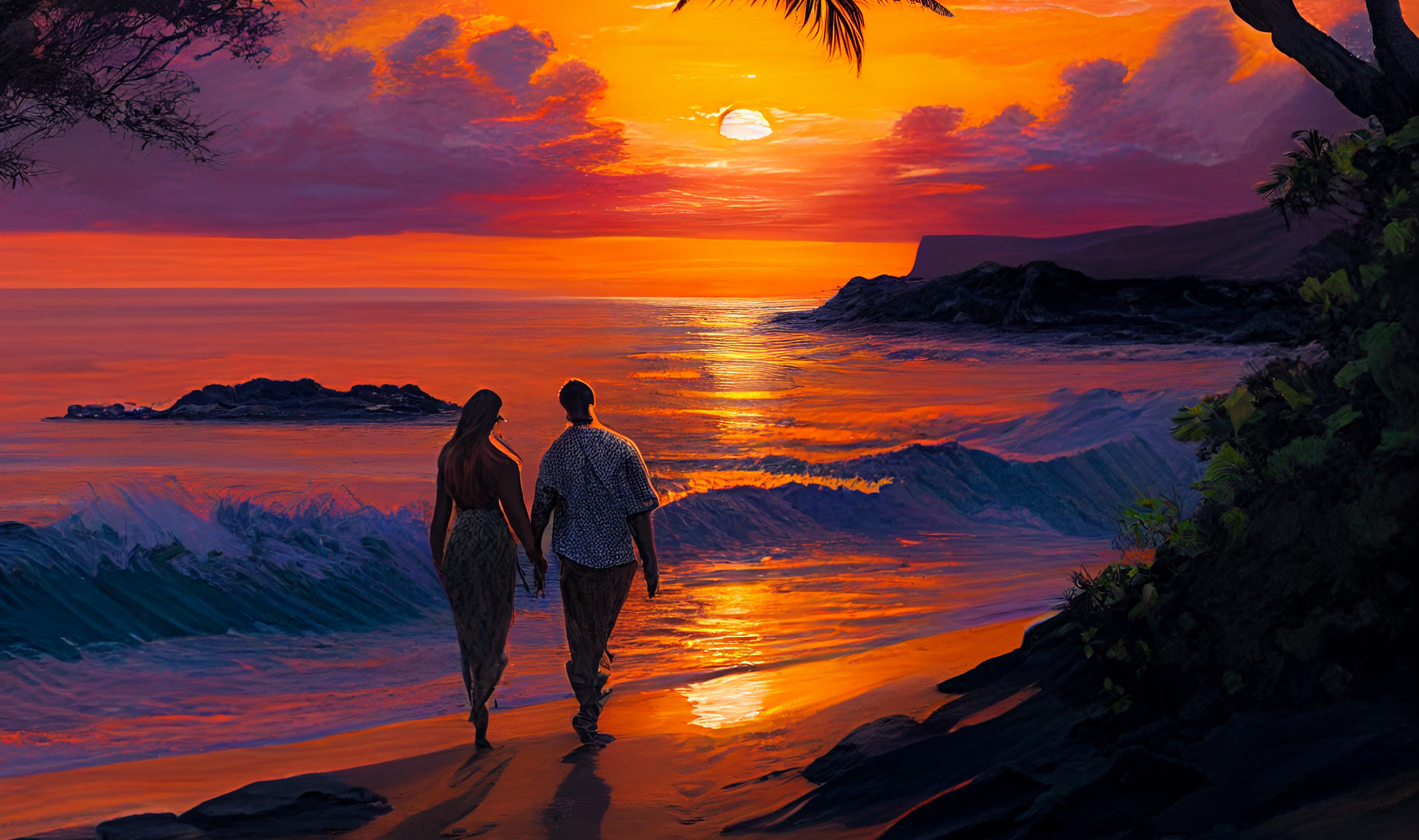 a couple, walking in front of a beautiful beach condo